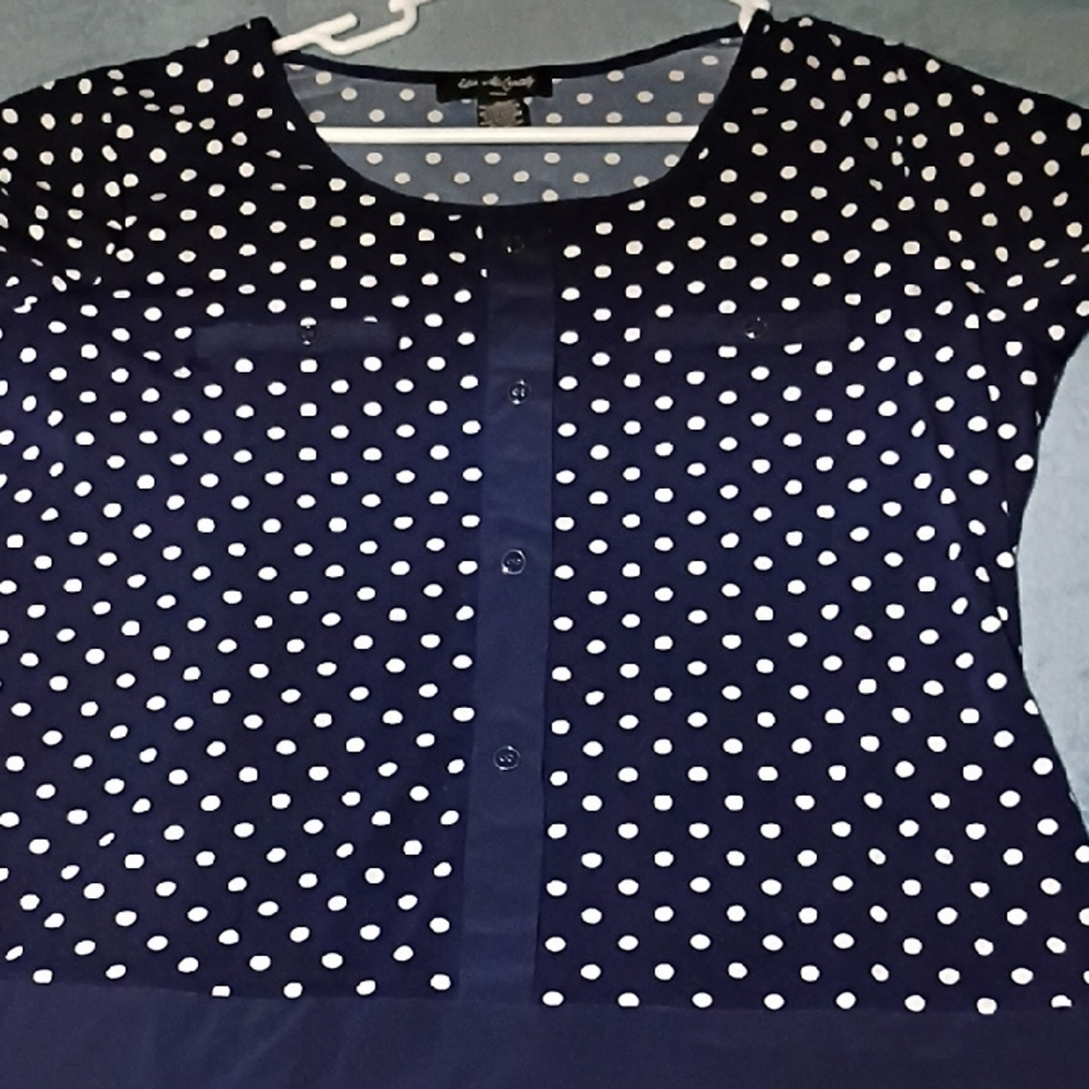 Navy and White Polka Dot Blouse